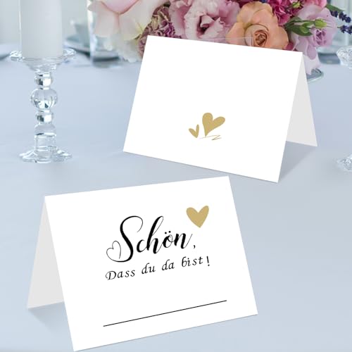 Wentsent Hochzeit Tischkarten Schön dass du da bist mit Herz, Tischdekoration Namenskarten, Platzkarten für Hochzeit Geburtstag Konfirmation Kommunion Taufe Feier von Wentsent