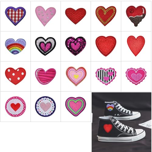 18 Sticker Heart Sew-On Patches Aufnäher In Herzform Applikation Bestickt Diy Herz Muster Bügelbilder Herz Für Kleidung Jacken Hüte Rucksäcke T-Shirt Jeans Reparieren Dekorationen Diy Zubehör von Wenyue