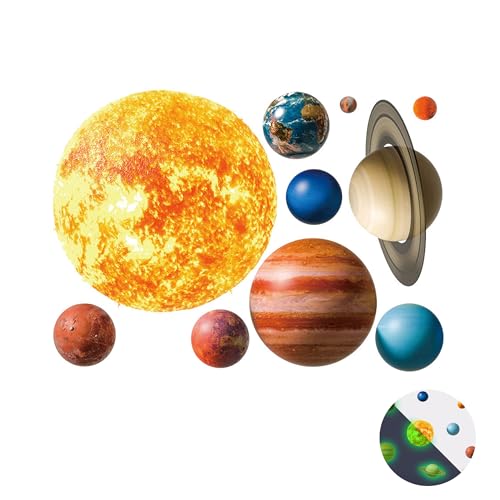 DIY Sonne Erde Fluoreszierend Wandaufkleber Leuchtaufkleber Sonnensystem Wandaufkleber Abnehmbare Space Planet Wandtattoos Wanddeko Leuchtsticker für Kinder, Wände, Decken, Schränke, Kühlschränke von Wenyue