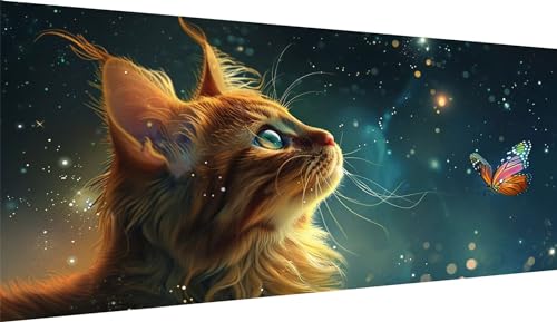 5D Katze Diamond Painting XXL 100x200cm, Diamant Painting Bilder Sternenklarer Himmel Diamond Painting Erwachsene, Full Eckige Steine Crystal Strass Stickerei Diamant kunst Set,Deko wohnzimmer WE-2705 von Weoqion