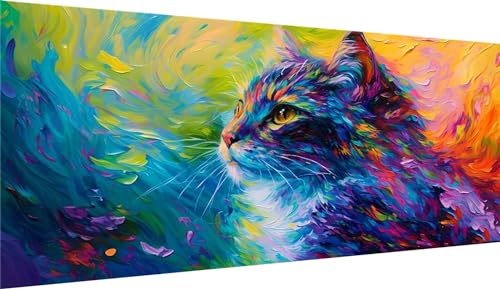 DIY Farbe Diamond Painting Bilder, Diamant Painting Katze Diamond Painting Set Mit Zubehör, Full Drill Stickerei Malerei Bastelnset Erwachsene, für Zimmer Wanddekor Mädchen Geschenke 40x80cm WE-125 von Weoqion