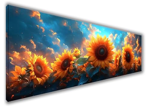 Diamond Painting Erwachsene, 5D Diamond Painting Sonnenblume Diamond Painting Zubehör, DIY Set Erwachsene Wolke Runde Steine Diamant Kunst Kits, Kreativ Set Erwachsene Geschenke, Deko 150x50cm WQ-251 von Weoqion