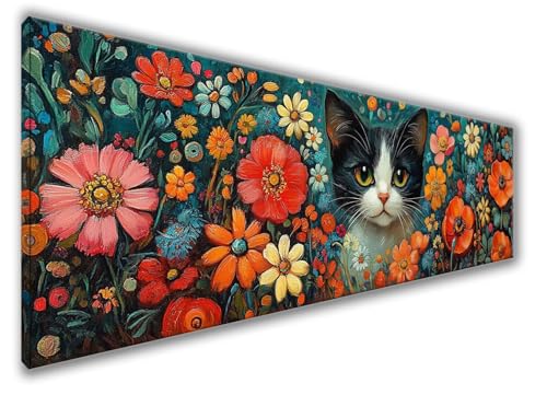 Diamond Painting Erwachsene Groß XXL 120x40cm Diamond Painting Blume Diamant Painting Bilder Anfänger, Diamond Painting Katze Bastelset Mädchen, Stickerei Kreuzstich DIY Set Deko Wohnzimmer WQ-240 von Weoqion