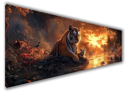 Diamond Painting Erwachsene Groß XXL 120x40cm Diamond Painting Tiger Diamant Painting Bilder, Diamond Painting Sonnenuntergang Bastelset Mädchen, Stickerei Kreuzstich DIY Set Deko Wohnzimmer WQ-321 von Weoqion