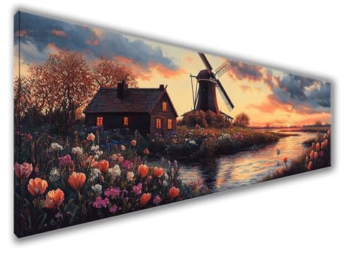 Diamond Painting Erwachsene Groß XXL 180x60cm Diamond Painting Windmühle Diamant Painting Anfänger, Diamond Painting Landschaft Bastelset Mädchen, Stickerei Kreuzstich DIY Set Deko Wohnzimmer WQ-552 von Weoqion