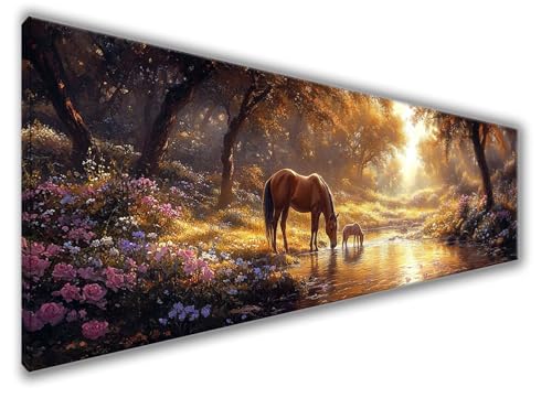 Diamond Painting Erwachsene Groß XXL 210x70cm Diamond Painting Pferd Diamant Painting Bilder Anfänger, Diamond Painting Wald Bastelset Mädchen, Stickerei Kreuzstich Set Deko Wohnzimmer, Männer WQ-150 von Weoqion