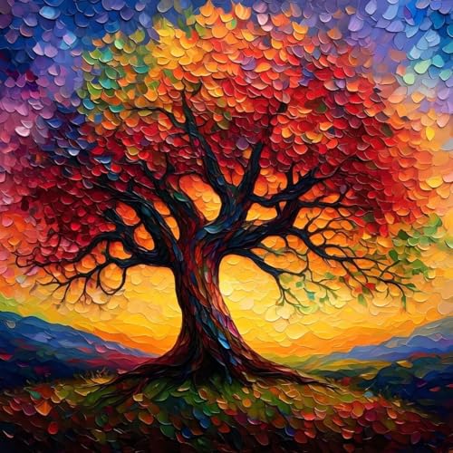 Malen Nach Zahlen Farbe, Malen Nach Zahlen Erwachsene Baum Malen Nach Zahlen, Paint by Numbers DIY Ölgemälde Kit Bastelset Erwachsene, für Autumn Decor Mädchen Geschenk (Ohne Rahmen)30x30cm W2-654 von Weoqion