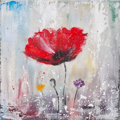 Malen nach Zahlen Erwachsene Rot Malen nach Zahlen Blume Malen Nach Zahlen Leinwand, DIY Handgemalt Ölgemälde Kit für Anfänger Mit Pinsels Und Acrylfarbe, Mädchen Geschenk, Room Decor 40x40cm W2-535 von Weoqion