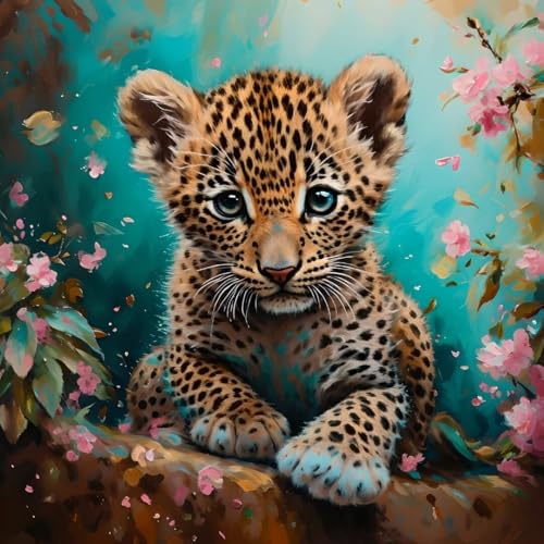 Malen nach Zahlen Erwachsene Tier Malen nach Zahlen Leopard Malen Nach Zahlen Leinwand, DIY Handgemalt Ölgemälde Kit für Anfänger Mit Pinsels Und Acrylfarbe, Mädchen Geschenk,Room Decor 30x30cm W2-679 von Weoqion