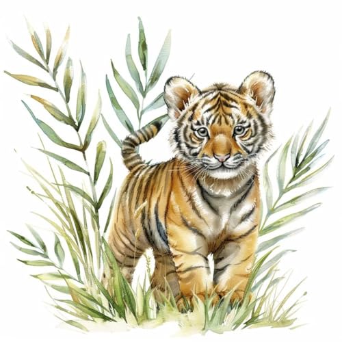 Malen nach Zahlen Erwachsene Tiger Malen nach Zahlen Tier Malen Nach Zahlen Leinwand, DIY Handgemalt Ölgemälde Kit für Anfänger Mit Pinsels Und Acrylfarbe, Mädchen Geschenk, Room Decor 30x30cm W2-285 von Weoqion