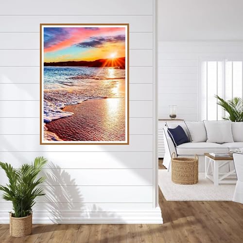 Sonnenuntergang Diamond Painting Strand Diamant Painting Bilder,Diamond Painting Klein Erwachsene 5D runden Full Drill Cross Stickerei Malerei Kits Malen nach Zahlen,Deko wohnzimmer Wand 25x35cm O3874 von Weoqion