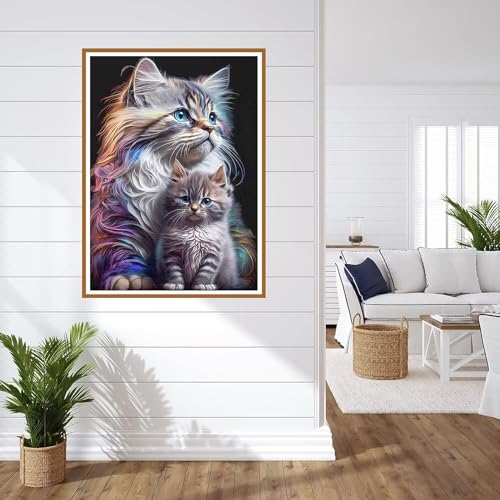 Tier Diamond Painting Katze Diamant Painting Bilder, Diamond Painting Klein Size Erwachsene 5D runden Full Drill Cross Stickerei Malerei Kits Malen nach Zahlen, Deko wohnzimmer Wand 50x70cm WO-954 von Weoqion