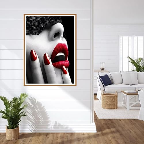 sexy Diamond Painting rote Lippen Diamant Painting Bilder,Diamond Painting Klein Size Erwachsene 5D runden Full Drill Cross Stickerei Malerei Kits Malen nach Zahlen,Deko wohnzimmer Wand 40x56cm WO4034 von Weoqion