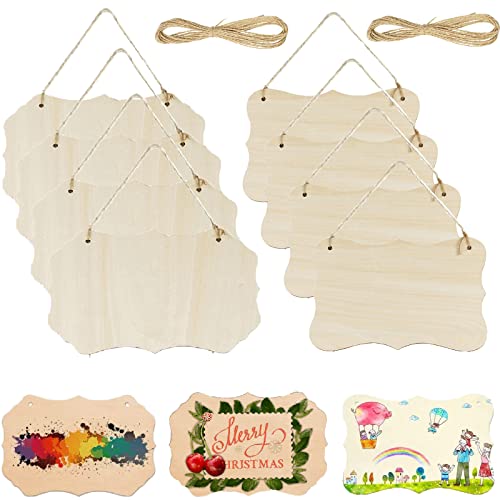 10 Stück Holzschilder Blanko Mit Juteseil, DIY Blanko Holzschild, Blanko Holzschilder, Mit 2 Bündeln Von 10 m Hanfseil, 8 Von Zwei Formen Von Holzschildern, 9,25 x 5,9 x 0,12 Zoll von Weploda