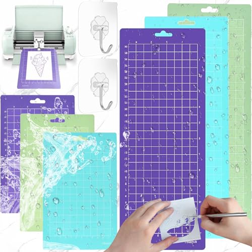 Weploda 6 Stück Schneidematte cricut, 12 x 4,5 Zoll / 6,5 x 4,5 Zoll, Plotter Klebrige Schneidematte, Schneidematte zum basteln, Mit 2 Spurenloser Klebehaken(Blue,Green,Purple) von Weploda