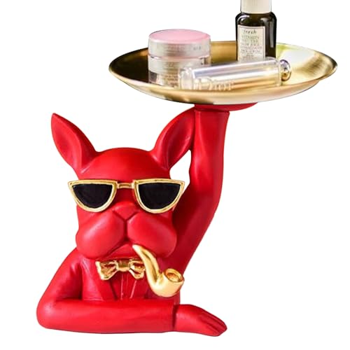 Weppduk Schreibtischablage mit Hundestatue | Dekoratives Tablett für Butler für Hunde aus Harz, multifunktionale Figur von Bulldogge Statue eines Hundebutlers von Weppduk