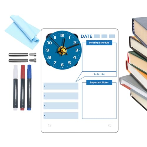 Weppduk Trocken abwischbare Schreibtischtafel, Schreibtafel | Acryl-Pinnwand für Schreibtisch, Tagesplaner mit 3 Markern und Uhr, leicht zu reinigendes Tagebuch für von Weppduk