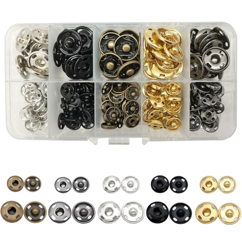 80 Sets 10/15mm Metall-Druckknöpfe aus Messing zum Aufnähen für Geldbörse, Handtasche, Kleidung, Schuhe und Hüte, Nähreparatur (5 Farben) von WeqeYent