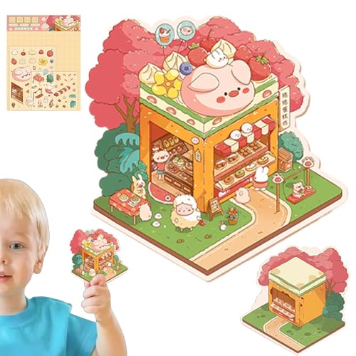 Weqizuerqi Miniaturhausaufkleber, Hausaufkleber kreative Miniatur - Dekorative Wandtattoos 3D -Effekt,Cartoon Landscaping Decals Szenen für Kinder Erwachsene, Scrapbooking Decoration Tool von Weqizuerqi