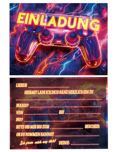 Werfunee - 12 Stück Einladungskarten Kindergeburtstag Mädchen Junge - 15 x 11 cm Gamer Party Einladungskarten Geburtstag - Einladung Kindergeburtstag Junge - Geburtstagseinladungen Junge von Werfunee