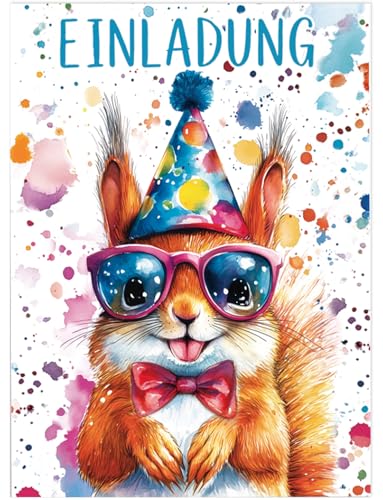 Werfunee - 12 Stück Einladungskarten Kindergeburtstag Mädchen Junge - 15 x 11cm Eichhörnchen Einladungskarten Geburtstag - Einladung Kindergeburtstag - Geburtstagseinladungen Mädchen Junge von Werfunee