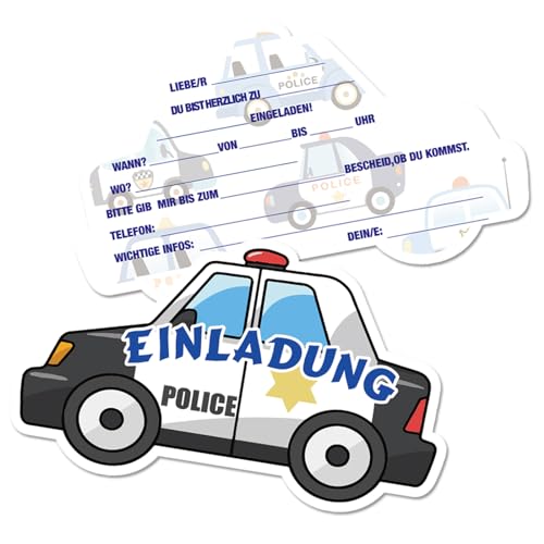 Werfunee - 12er Einladungskarten Kindergeburtstag Junge - 13 x 8 cm Polizeiauto Einladungskarten Geburtstag - Einladung Kindergeburtstag Junge - Geburtstagseinladungen Junge von Werfunee