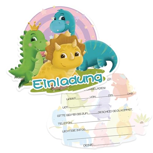 Werfunee - 12er Einladungskarten Kindergeburtstag Junge - 17 x 13.5 cm Dino Party Einladungskarten Geburtstag - Einladung Kindergeburtstag Junge - Geburtstagseinladungen Junge von Werfunee