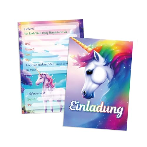 Werfunee - 12er Einladungskarten Kindergeburtstag Mädchen - 15 x 11 cm Einhorn Einladungskarten Geburtstag - Einladung Kindergeburtstag Mädchen - Geburtstagseinladungen Mädchen von Werfunee