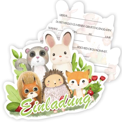 Werfunee - 12er Einladungskarten Kindergeburtstag Mädchen Junge - 16 x 13 cm Tiere Einladungskarten Geburtstag - Einladung Kindergeburtstag Mädchen Junge - Geburtstagseinladungen Mädchen Junge von Werfunee