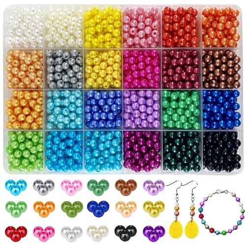 Wergund 1680 Stück Bastelperlen, 6 mm mit Loch Runde Bunte Undurchsichtig Perlen Basteln Auffädeln Perlen für DIY Schmuckherstellung, Armbänder, Halsketten, Kleidung, Basteln (24 Farben) von Wergund