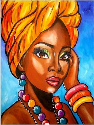 Wergund Diamond Painting Afrikanische Frau,Diamant Painting Bilder Afroamerikaner,DIY Cross Stickerei Malerei Kits,Wohnzimmer Schlafzimmer Büro Wand Und Eingang Dekoration-30x40cm von Wergund