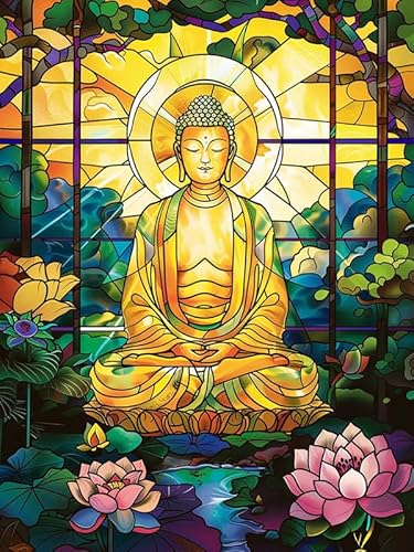 Wergund Diamond Painting Buddha, Diamant Painting Bilder Religion, DIY Cross Stickerei Malerei Kits,Wohnzimmer Schlafzimmer Büro Wand Und Eingang Dekoration 30x40cm-27 von Wergund