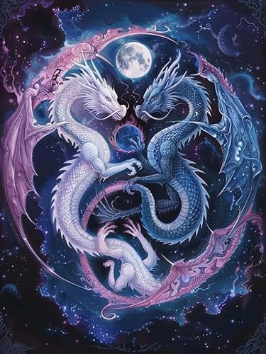 Wergund Diamond Painting Drachen, Diamant Painting Bilder Tier, DIY Cross Stickerei Malerei Kits,Wohnzimmer Schlafzimmer Büro Wand Und Eingang Dekoration 30x40cm-50 von Wergund