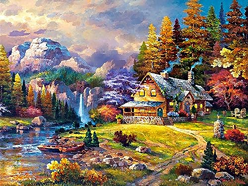 Wergund Diamond Painting Haus, Diamant Painting Bilder Landschaft, DIY Cross Stickerei Malerei Kits,Wohnzimmer Schlafzimmer Büro Wand Und Eingang Dekoration（30x40cm）-109 von Wergund