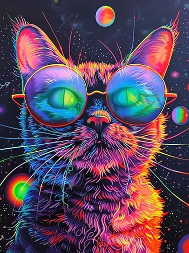 Wergund Diamond Painting Katze, Diamant Painting Bilder Tier, DIY Cross Stickerei Malerei Kits,Wohnzimmer Schlafzimmer Büro Wand Und Eingang Dekoration 30x40cm-19 von Wergund