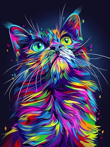 Wergund Diamond Painting Katze, Diamant Painting Bilder Tier, DIY Cross Stickerei Malerei Kits,Wohnzimmer Schlafzimmer Büro Wand Und Eingang Dekoration 30x40cm-20 von Wergund