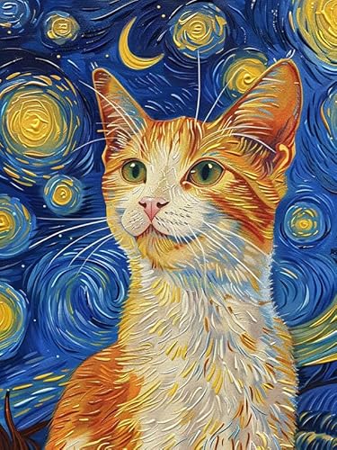 Wergund Diamond Painting Katze, Diamant Painting Bilder Tier, DIY Cross Stickerei Malerei Kits,Wohnzimmer Schlafzimmer Büro Wand Und Eingang Dekoration 30x40cm-37 von Wergund