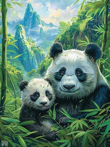 Wergund Diamond Painting Panda, Diamant Painting Bilder Tier, DIY Cross Stickerei Malerei Kits,Wohnzimmer Schlafzimmer Büro Wand Und Eingang Dekoration 30x40cm-39 von Wergund