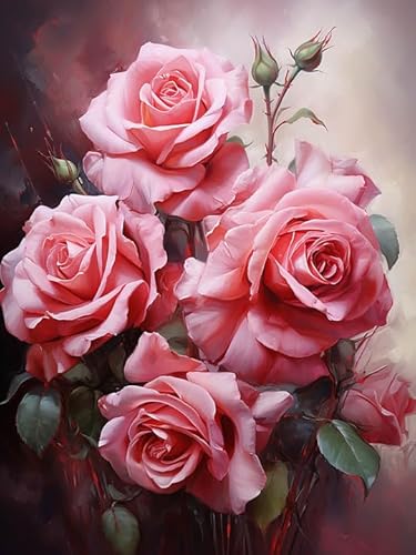 Wergund Diamond Painting Rote Rose, Diamant Painting Bilder Blume, DIY Cross Stickerei Malerei Kits,Wohnzimmer Schlafzimmer Büro Wand Und Eingang Dekoration（30x40cm）-20 von Wergund