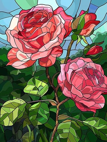 Wergund Diamond Painting Rote Rose, Diamant Painting Bilder Blume, DIY Cross Stickerei Malerei Kits,Wohnzimmer Schlafzimmer Büro Wand Und Eingang Dekoration 30x40cm-7 von Wergund