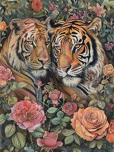 Wergund Diamond Painting Tiger, Diamant Painting Bilder Tier, DIY Cross Stickerei Malerei Kits,Wohnzimmer Schlafzimmer Büro Wand Und Eingang Dekoration 30x40cm-1 von Wergund