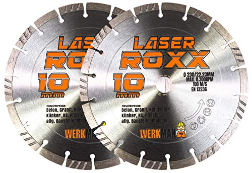 Werkmax, Diamant Trennscheibe, Diamantscheibe, Laser Roxx 230 mm, 2er-Set, Universal, Beton,Neuentwicklung von Werkmax