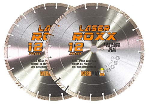 Werkmax Diamant Trennscheibe, Diamantscheibe, Laser Roxx 350 x 25,4 mm, 2er-Set, Universal, Beton, Neuentwicklung von Werkmax