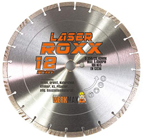 Werkmax Diamantscheibe 350 x 25,4 mm. Laser Roxx. Ideal für Beton, Granit, Pflasterstein, Ziegel & mehr von Werkmax