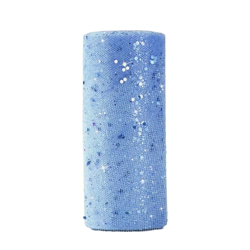 Tüll Stoff 15cm x 22m Glitzer Tüll Dekostoff mit kleine Pailletten Tüllband für Bankett Deko Handwerk Hochzeit Weihnachten Party Deko (Blau) von Werownsgso