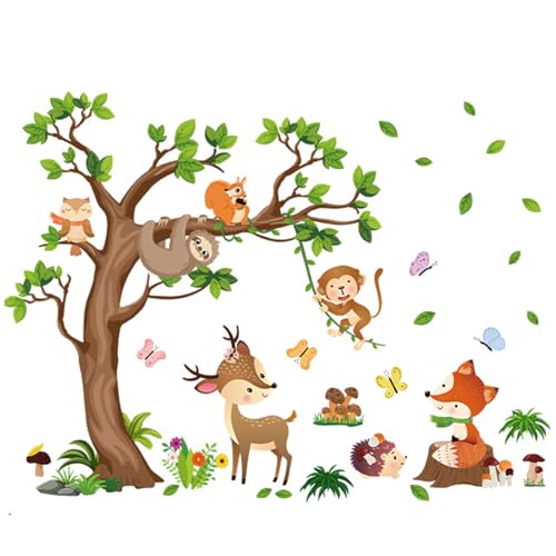 Wandsticker Waldtier Wandtattoo Affe Schmetterling Eichhörnchen Wandaufkleber Kinderzimmer Wandaufkleber von Werownsgso