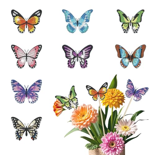 Werownsgso 10 Stück Diamant Painting Schmetterling Sets，DIY Diamant Malerei Garten Dekoration，Art Diamond-Painting für Garten Dekor,Draußen und Drinnen Balkon Deko von Werownsgso