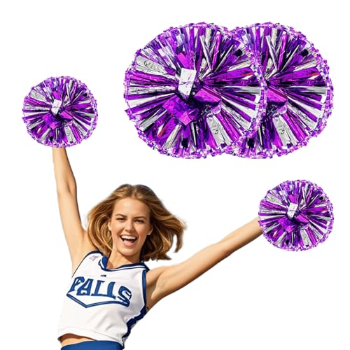 Werownsgso 2 Stück Cheerleading Pompoms, Cheerleader Pompons Mit Handle, Bright Metallic Cheers Ball, Pompoms Cheerleading für Spiele Sport Wettbewerb Tanz Party Karnevalspartys (Lila & Silber) von Werownsgso