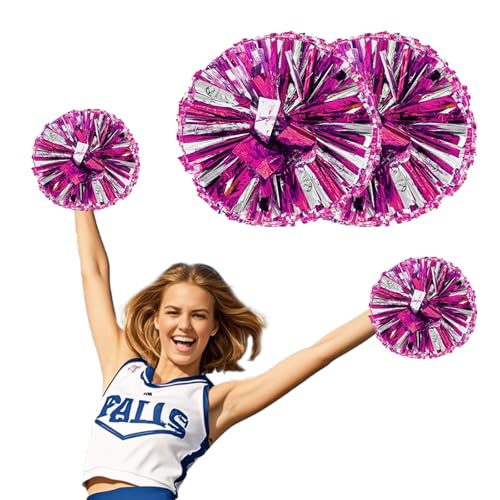 Werownsgso 2 Stück Cheerleading Pompoms, Cheerleader Pompons Mit Handle, Bright Metallic Cheers Ball, Pompoms Cheerleading für Spiele Sport Wettbewerb Tanz Party Karnevalspartys (Rosenrot & Silber) von Werownsgso