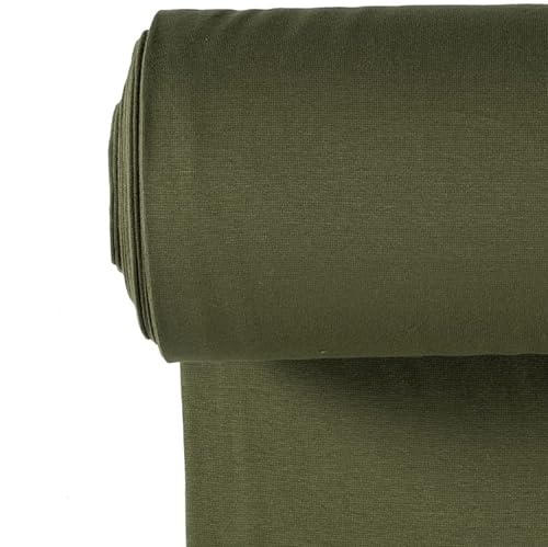Stoff Meterware Bündchenstoff Schlauchware Jersey oliv Bündchen 36 cm breit Bezug Wohnwagen Kissenbezug von Werthers Stoffe
